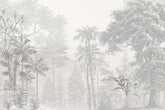 Grey tree print wallpaper with minimalist forest design